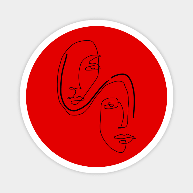 One line art of two faces Magnet by thecolddots